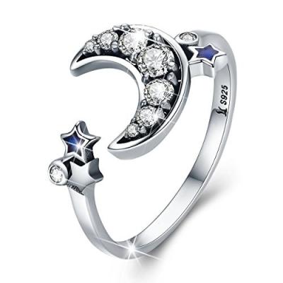 China Estilo cristalino claro abierto de la luna y de la estrella del centelleo de los anillos de la plata esterlina del finger 925 en venta