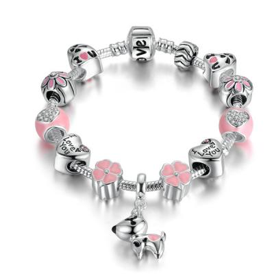 China Pink Color 12 Beads DIY Charm Bracelet With Love Heart and Flower Beads for sale