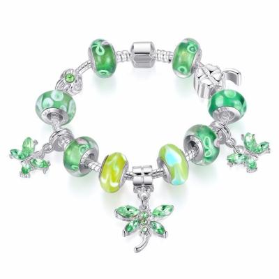 China Fashion Green Color DIY Charm Bracelet , Dragonfly Butterfly Bead Charm Bracelets for sale