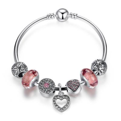 China Silver Color Heart Pandora Style Bracelet , Charm Bracelets With European Beads for sale