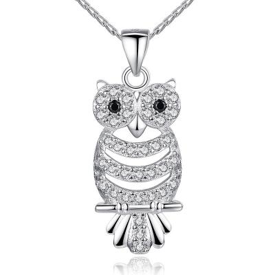 China Bulk Retro Owl Necklace Pendant Charms With AAA Austrian Zircon White Gold Color for sale