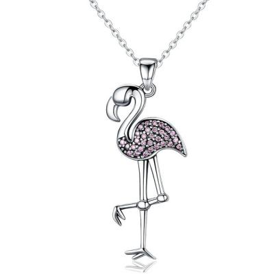 China Womens Real Sterling Silver Necklace With Flamingo Bird Animal Pendant for sale