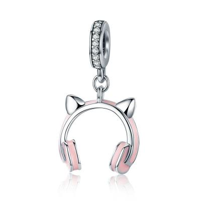 China Headphone Shaped 925 Sterling Silver Pendants , Hip Hop Sterling Silver Charms for sale