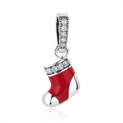 China Cute Sterling Silver European Charms , Red Enamel Sterling Silver Christmas Charms for sale