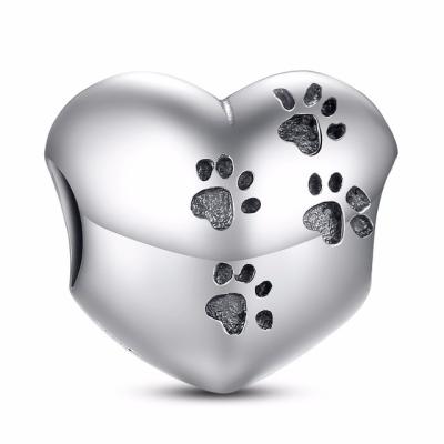 China My Sweet Pet Paw Print Heart Sterling Silver Charm Beads For Brand Bracelet for sale