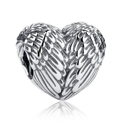 China Sculptural 925 Sterling Silver Angelic Feathers Wings Charm Fit Bracelet / Necklace for sale