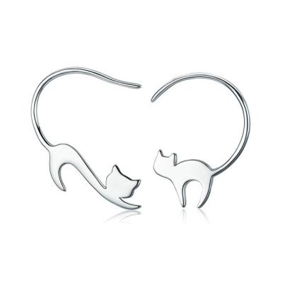 China Cute Napping Little Cat Sterling Silver Dangle Earrings , Animal Womens Silver Earrings for sale