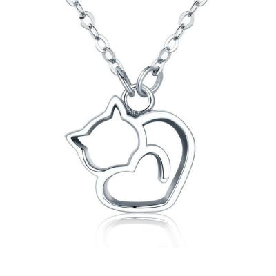 China S925 Sterling Silver Cat Pendant Necklace Collarbone Necklace Smooth Surface for sale