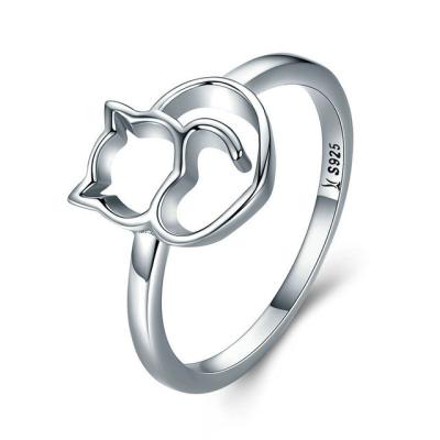 China 925 Sterling Silver Jewelry Rings Naughty Little Cat  Heart Style For Women for sale