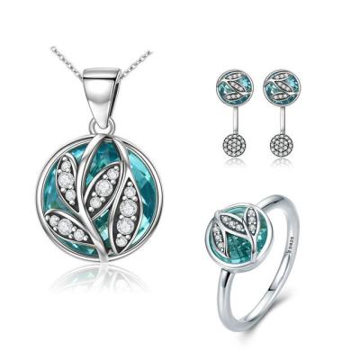 China Authentic 925 Sterling Silver Jewelry Sets , Tree of Life Green Crystal Jewelry Sets for sale