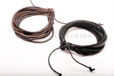 China La joyería a juego negra de los pares del cuero auténtico, círculo unisex ata con correa la pulsera en venta