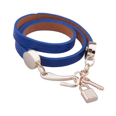 China Ladies Leather Charm Bracelets , Lock And Key Jewelry Wrap Bracelets For Women for sale