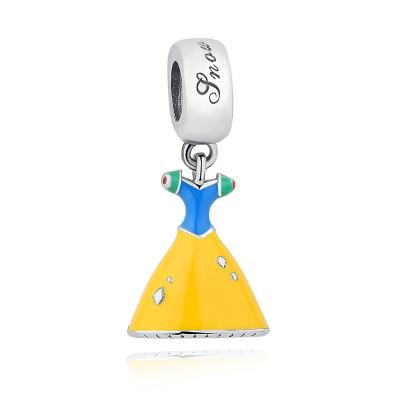 China Disney Snow White Dress Silver Dangle With Yellow Red And Blue Enamel 925 Sterling Silver for sale