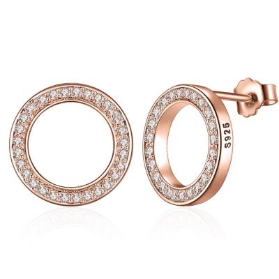 China Real Sterling Silver Earrings Clear CZ Round Circle Stud Earrings Pandora Forever Earrings for sale