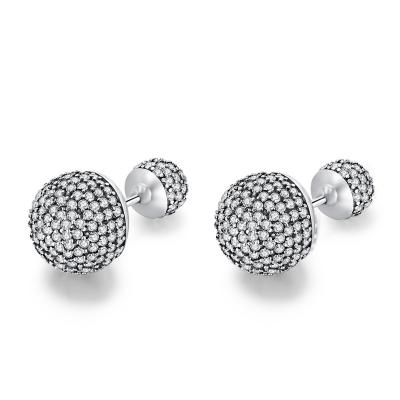 China 925 Sterling Silver Classic Pavé Drops Earring Studs Clear CZ Round Stud Earrings for Women for sale