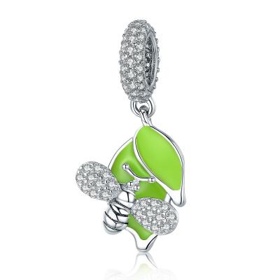 China Bee Sterling Silver Necklace And Pendant  With Green Tree Leaves  For  Charm Bracelets for sale