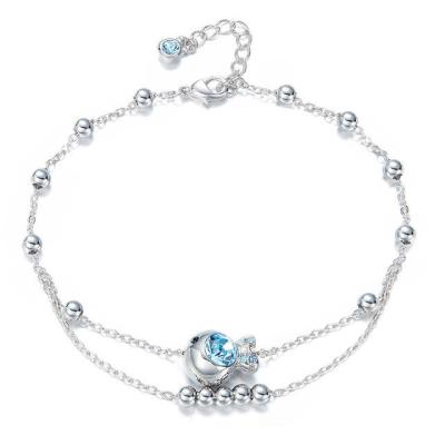 China Women Anklets Crystal Gemstone Jewelry 21cm With Silver Link Chain for sale