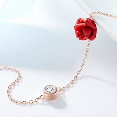 China Rose Flower Sterling Silver Anklet 14.5 + 7.5cm With Rhinestone Material for sale