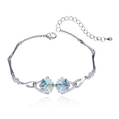 China Trendy Mixed Color Crystal Gemstone Jewelry Silver Bracelet With Link Chain for sale