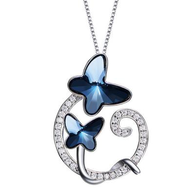 China Hollow Heart Crystal Gemstone Jewelry , Crystal Pendant Necklace With Butterfly Shape for sale