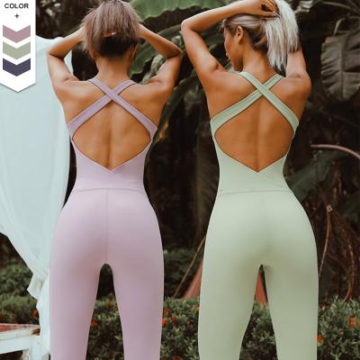 China Breathable Women's Playsuit Gym Jumpsuit Strap Bodycon Bodycon Tank Breathable Sports Backless Romper Yoga Overalls Sleeveless Tank for sale