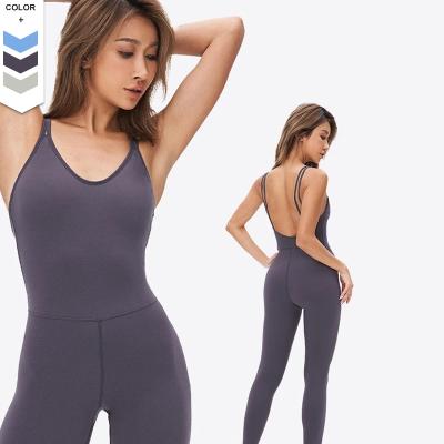 China OEM Breathable Women Gym Running Overalls Gallus Workout Fitness Dance Pants Backless For Women Yoga Stretch Gaiters for sale