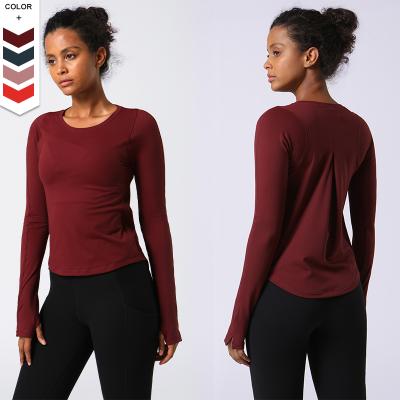 China QUICK DRY High Quality Sports Yoga Shirt Solid Color Wear Women Long Sleeve Running Long Sleeve Shirt Top Skin-Friendly Woman for sale