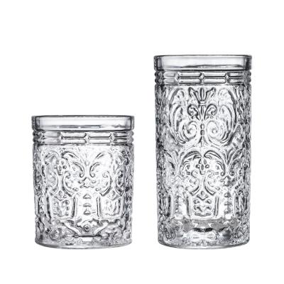 China Lead Free Glass Cup European Minimalist Style Made Of Europe Flower Embossed Cup Glass for sale