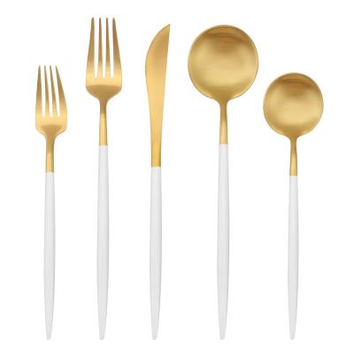 China Sustainable 5pcs Cutipol Cutlery Gold Set Portugal Stainless Steel Forks And Knives Spoons International Flatware for sale