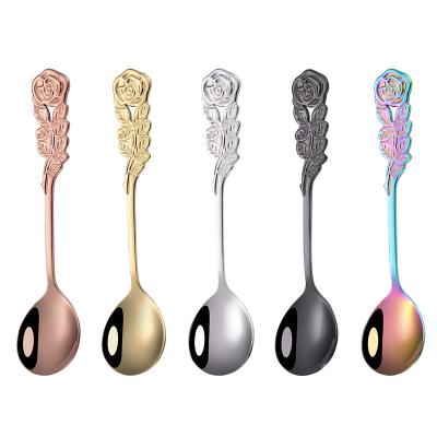 China Viable Creative Design Stainless Steel Spoon Set Coffee Tea Spoons With Flower Handle Silverware Set Flatware Set for sale