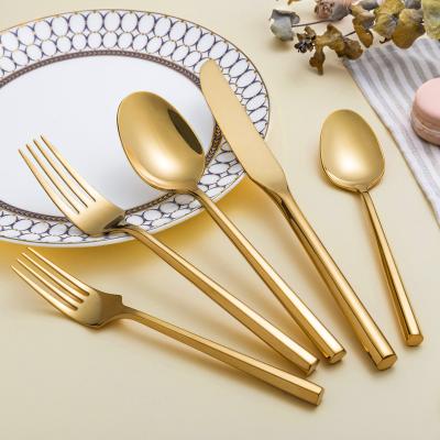 China Viable Wholesale Forged Flatware Set Golden Dinner Serving Forks and Knife Stainless Steel Cutlery Silverware Spoon Set for sale