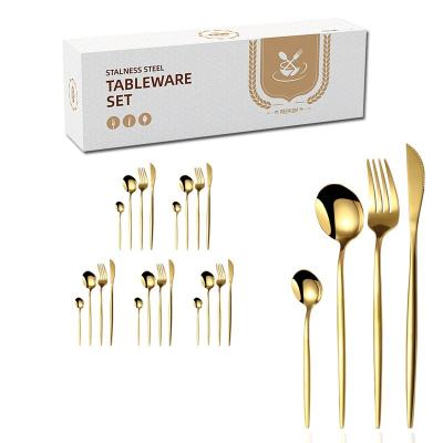 China Viable Wholesale Gold Flatware Set of24pcs Dinnerware Set Forks and Knife Stainless Steel Cutlery Silverware Spoon Set for sale