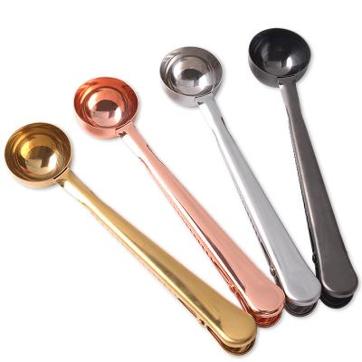 China Wholesale Viable 2 in 1 Multifunctional Coffee Scoop Clip Stainless Steel Food Bag Sealing Clip Teaspoon for sale