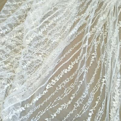 China Other 2022 Fall Dress Wedding Dress Ivory White Regular Striped Lace Fabric With Sequin Width 130cm for sale