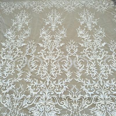 China Other 2022 Summer Ultrathin Ivory White Wedding Dress Lace Fabric With Sequin Width 130cm for sale