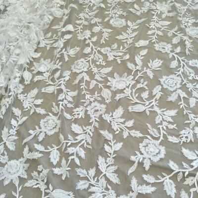 China Other 2022 Summer Full Flower Ivory White Wedding Dress Lace Fabric With Sequin Width 130cm for sale