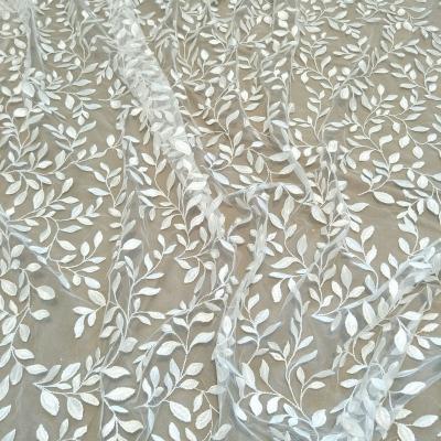 China Other New Small Fresh Leaf Fabric Ivory White Wedding Dress Fabric Width 130cm for sale