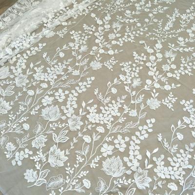 China Other New Fabric 2022 Best Selling Ivory White Wedding Dress Fabric With Sequin 130cm Wide for sale