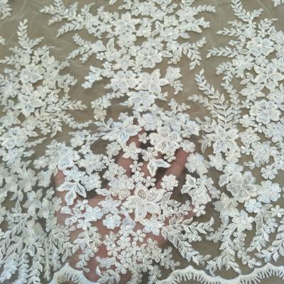 China Other Full New Ivory White Fabric Wedding Dress Fabric With Sequins 130cm Wide for sale