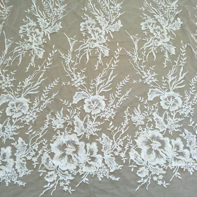 China Other Full Of Fabric News Fabric Big Flowers Ivory Wedding Dress Women Wedding Dress Fabric With Sequin Width 130cm for sale