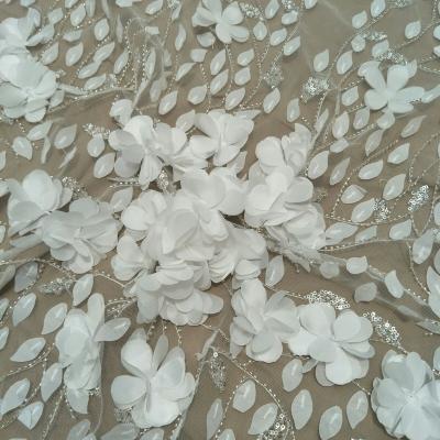 China Other Fashion Beaded Handmade 3D Flower Wedding Dress Lace Fabric 130cm Width Lace Sale By The Yard for sale