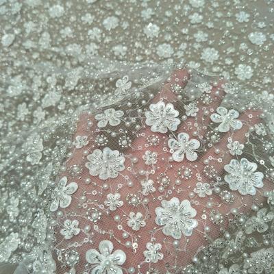 China Other New Arrival Wedding Dress Lace Fabric 130cm Width Bridal Gown Lace Fabric Dress Lace Sell By The Yard for sale