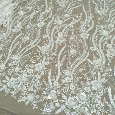 China Other New Fabric 2023 Wedding Dress Ivory White With Small Flowers And Beads Dresses Fabric Width 130cm for sale