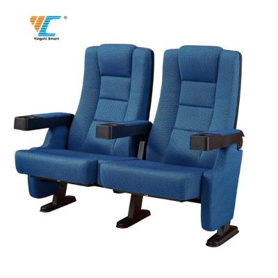 China Eco - Friendly Blue Fabric Folding Seat Theater Auditorium Chair With Drink Holder Theater Seat for sale