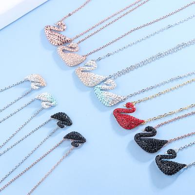 China Fashionable Chain Pendant Necklace SWA Diamond Clavicle Swan SWA Diamond Earring Necklace Zircon Crystal Jewelry for sale