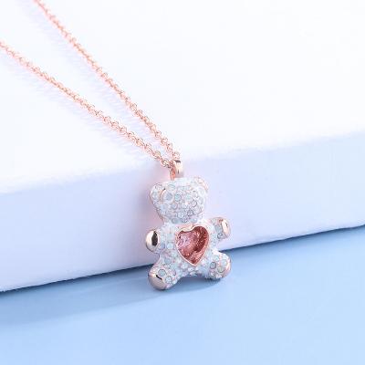 China Trendy Zircon Pendant Claival Chain Necklace Heartbeat Heart Diamond Bear Diamond SWA Necklace Crystal Jewelry for sale