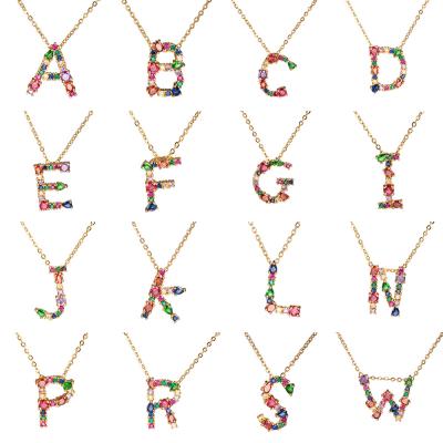 China HOT SITE FASHIONABLE Chainnecklace 18k Gold Plated Jewelry Zircon Colorful Letter Pendant Necklace Women's Gift for sale