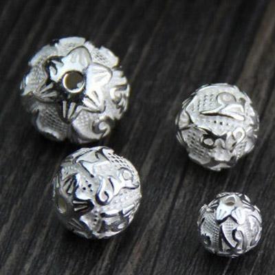 China 925 Thai Silver Incantation Round Spacers The Six Words Bead Bracelet 925 Sterling Silver DIY Jewelry Findings 8-14mm for sale