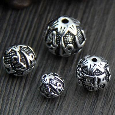 China 925 Thai Silver Incantation Round Spacers The Six Words Bead Bracelet 925 Sterling Silver DIY Jewelry Findings 8-14mm for sale