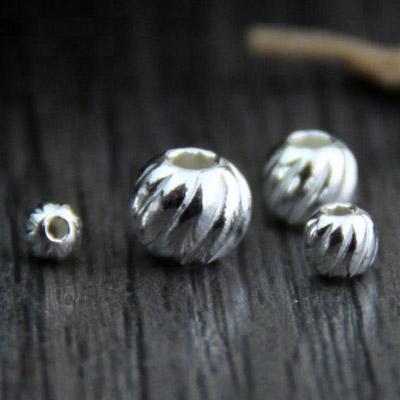 China 925 3 4 5 6mm Silver 925 Sterling Silver Beads DIY Bracelet Necklace Spiral Watermelon Spacer Bead For Jewelry Making for sale